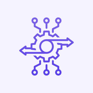 Gear icon with arrows and circuits.